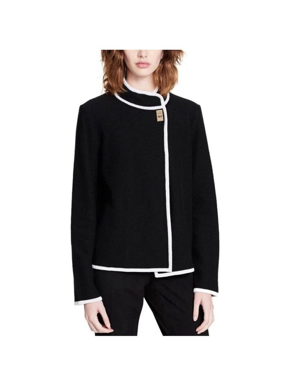 Calvin Klein Womens Single Clasp Open Front Cardigan Wool Blend Size Large Black